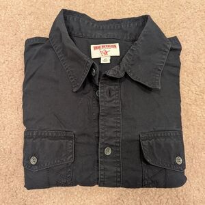 True Religion Men's Black Utility Button Down Shirt